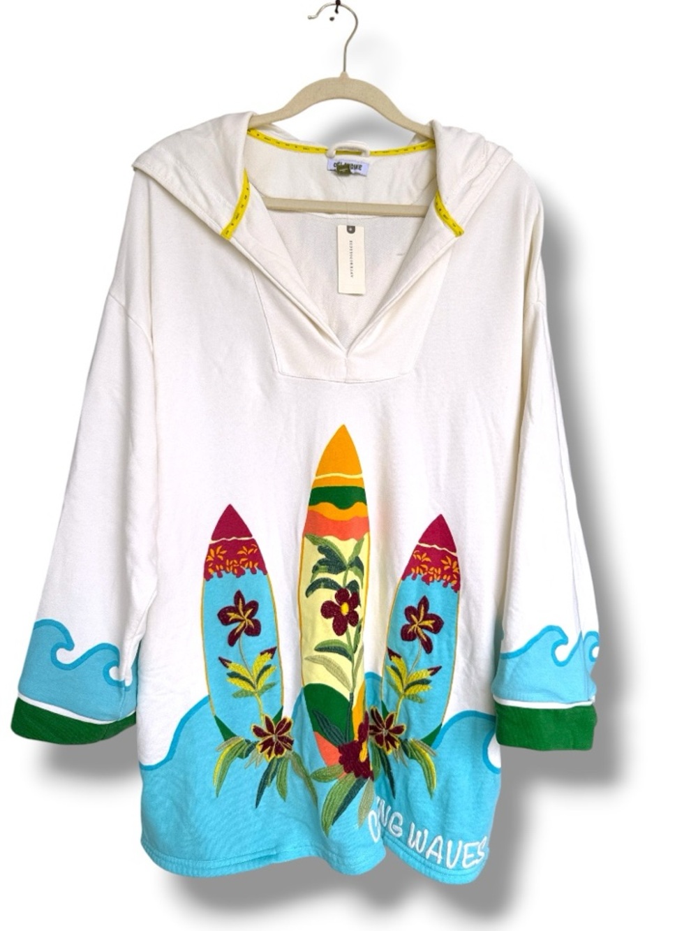NWT Anthropologie Celandine Catching Waves Poncho Hooded Cover-Up Size Small - Picture 2 of 14